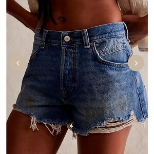 New We The Free Now or Never Denim Blue Frayed Jean Shorts Westend Size 27